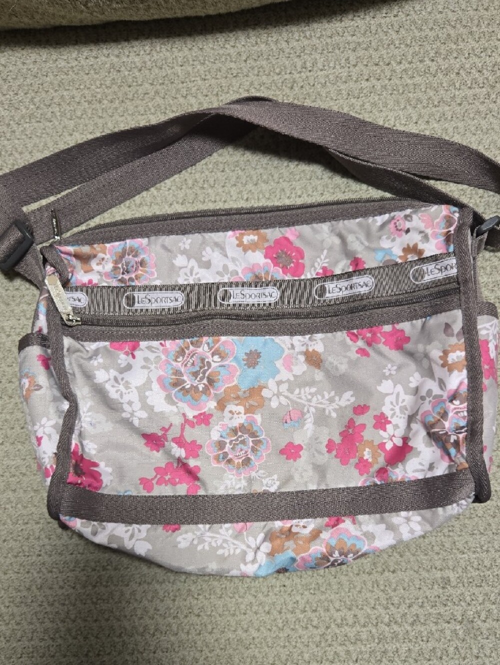 LeSportsac Taupe Floral Bag with Pink and Blue Accents - Picture 2 of 16